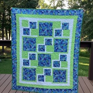 Blue & Lime Patchwork Quilt